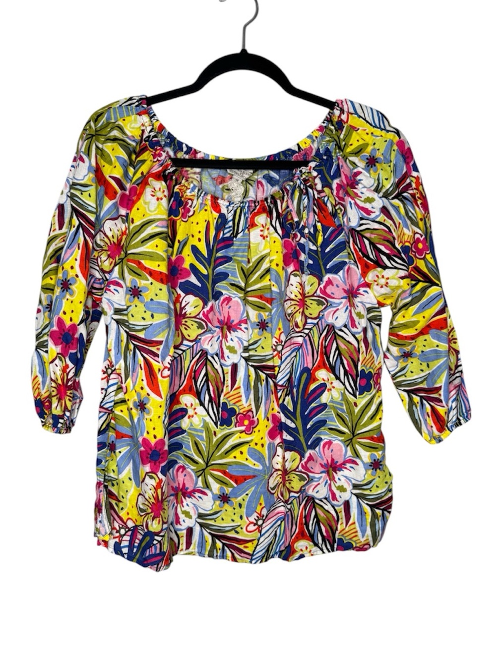 Hester & Orchard floral multi colors linen blend tunic top resort beach travel